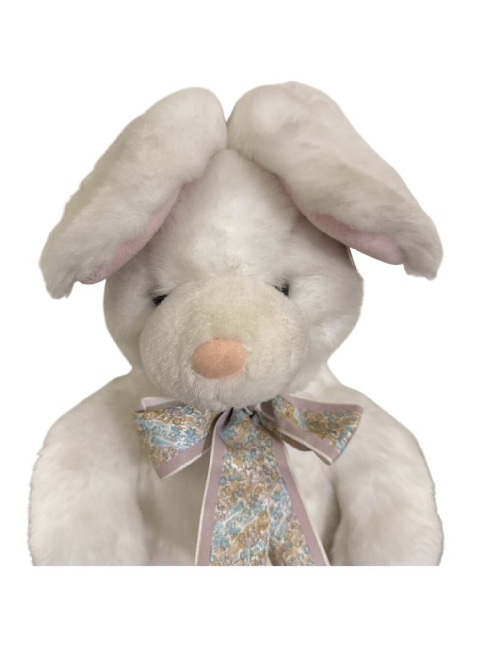 Vintage GUND White Plush Bunny Rabbit Floral Bow Stuffed Animal 14” Easter - Picture 2 of 10